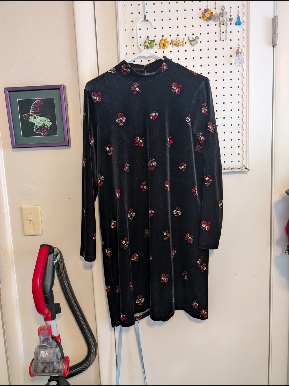 LOFT Black Velvet Mini Dress with Red Floral Print